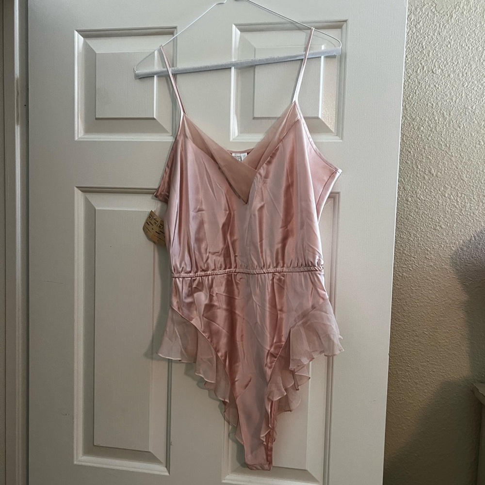 Nordstrom Blush Pink Satin Lace-Trim Teddy Bodysuit